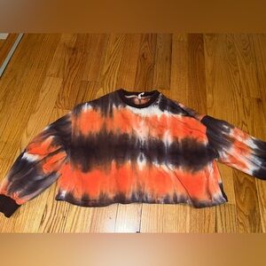Orange and Black Tie-Dye Women's Cropped Crewneck